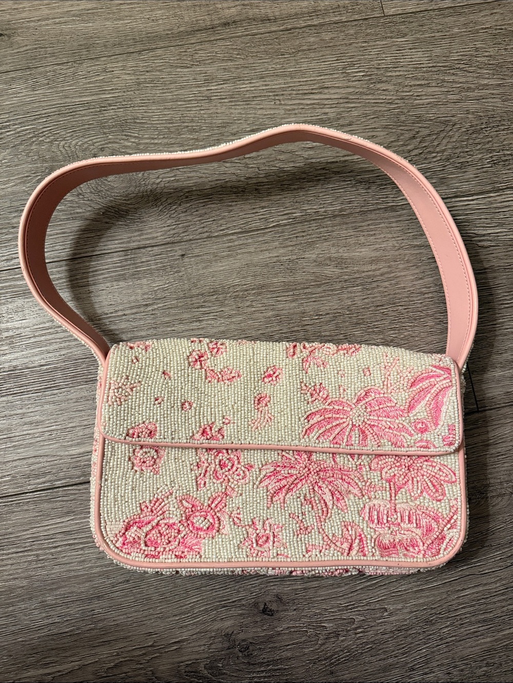 LIKE NEW STAUD Tommy Beaded Bag, Cherry Blossom Ivory Toile - Picture 4 of 10